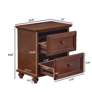 English Elm 22.9" Mid-century Fluted Nightstand with Built-in Charging Station and 2 Smooth Drawers Walnut W1801P454092