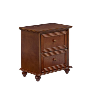 English Elm 22.9" Mid-century Fluted Nightstand with Built-in Charging Station and 2 Smooth Drawers Walnut W1801P454092