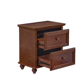 English Elm 22.9" Mid-century Fluted Nightstand with Built-in Charging Station and 2 Smooth Drawers Walnut W1801P454092