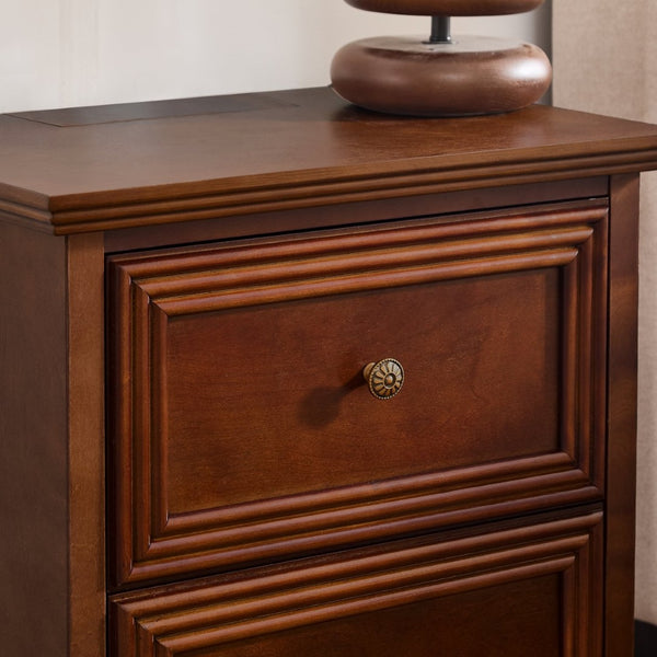 English Elm 22.9" Mid-century Fluted Nightstand with Built-in Charging Station and 2 Smooth Drawers Walnut W1801P454092