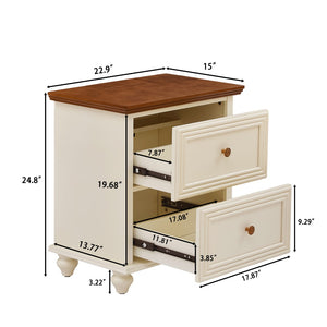 English Elm 22.9" Mid-century Fluted Nightstand with Built-in Charging Station and 2 Smooth Drawers Brown+White W1801P454167