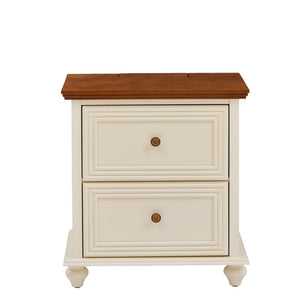 English Elm 22.9" Mid-century Fluted Nightstand with Built-in Charging Station and 2 Smooth Drawers Brown+White W1801P454167