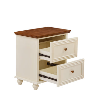 English Elm 22.9" Mid-century Fluted Nightstand with Built-in Charging Station and 2 Smooth Drawers Brown+White W1801P454167
