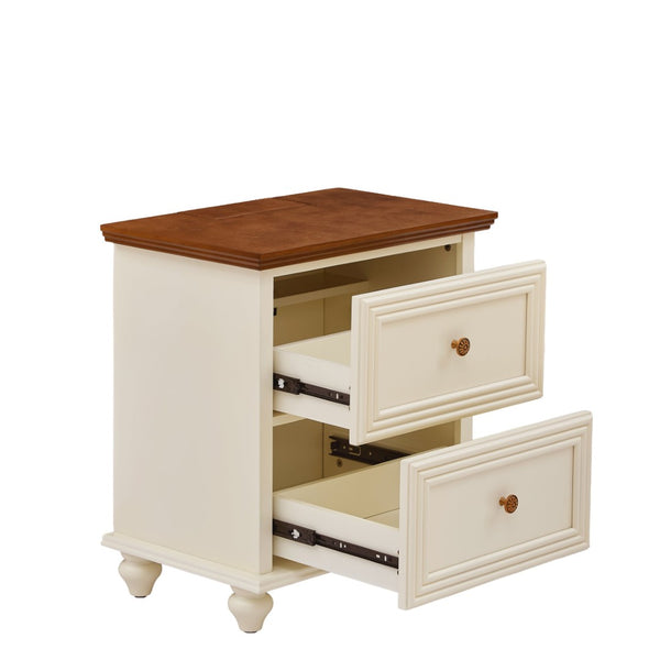 English Elm 22.9" Mid-century Fluted Nightstand with Built-in Charging Station and 2 Smooth Drawers Brown+White W1801P454167