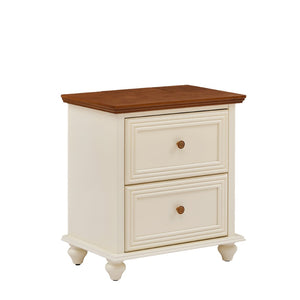 English Elm 22.9" Mid-century Fluted Nightstand with Built-in Charging Station and 2 Smooth Drawers Brown+White W1801P454167