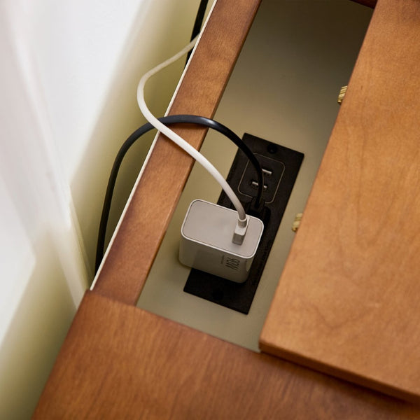 English Elm 22.9" Mid-century Fluted Nightstand with Built-in Charging Station and 2 Smooth Drawers Brown+White W1801P454167