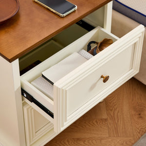 English Elm 22.9" Mid-century Fluted Nightstand with Built-in Charging Station and 2 Smooth Drawers Brown+White W1801P454167