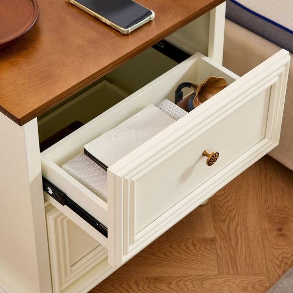 English Elm 22.9" Mid-century Fluted Nightstand with Built-in Charging Station and 2 Smooth Drawers Brown+White W1801P454167