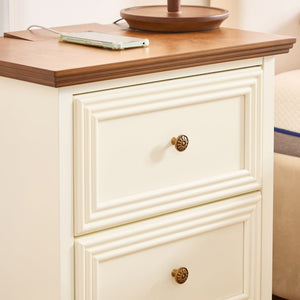 English Elm 22.9" Mid-century Fluted Nightstand with Built-in Charging Station and 2 Smooth Drawers Brown+White W1801P454167
