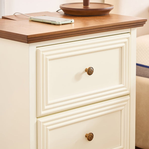 English Elm 22.9" Mid-century Fluted Nightstand with Built-in Charging Station and 2 Smooth Drawers Brown+White W1801P454167