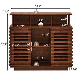 English Elm 36.1" Farmhouse Sideboard Lattice Sliding Doors Mdf Media Console with Adjustable Shelf Walnut W1801P457800