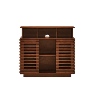 English Elm 36.1" Farmhouse Sideboard Lattice Sliding Doors Mdf Media Console with Adjustable Shelf Walnut W1801P457800