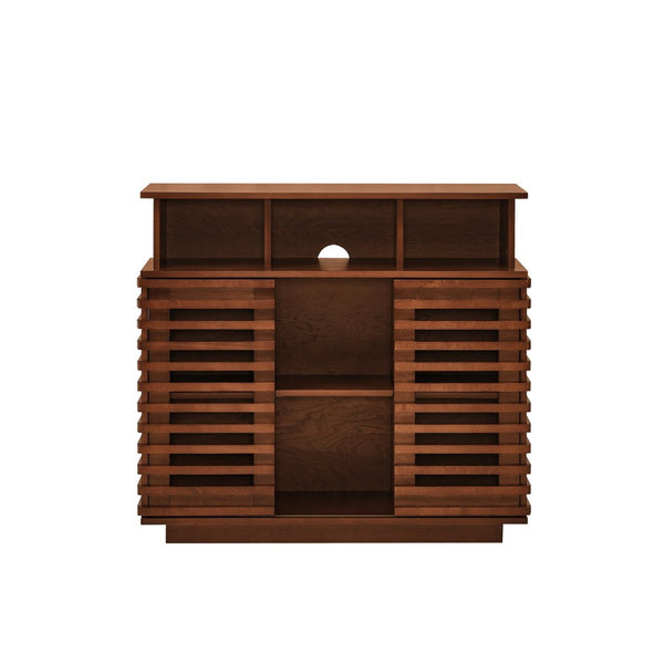 English Elm 36.1" Farmhouse Sideboard Lattice Sliding Doors Mdf Media Console with Adjustable Shelf Walnut W1801P457800