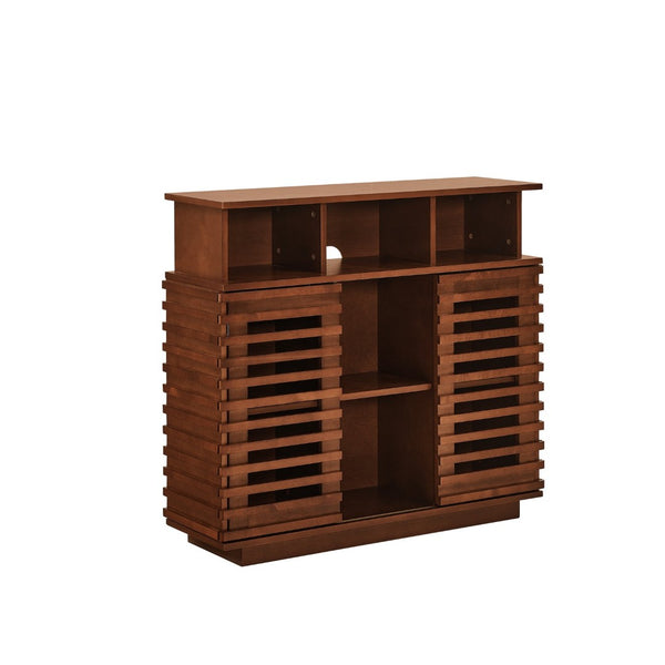English Elm 36.1" Farmhouse Sideboard Lattice Sliding Doors Mdf Media Console with Adjustable Shelf Walnut W1801P457800