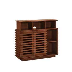 English Elm 36.1" Farmhouse Sideboard Lattice Sliding Doors Mdf Media Console with Adjustable Shelf Walnut W1801P457800