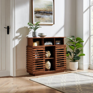 English Elm 36.1" Farmhouse Sideboard Lattice Sliding Doors Mdf Media Console with Adjustable Shelf Walnut W1801P457800