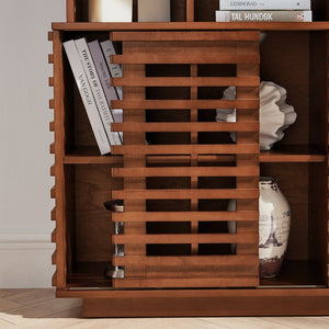 English Elm 36.1" Farmhouse Sideboard Lattice Sliding Doors Mdf Media Console with Adjustable Shelf Walnut W1801P457800