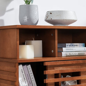 English Elm 36.1" Farmhouse Sideboard Lattice Sliding Doors Mdf Media Console with Adjustable Shelf Walnut W1801P457800
