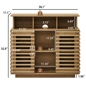 English Elm 36.1" Farmhouse Sideboard Lattice Sliding Doors Mdf Media Console with Adjustable Shelf Natural Wood W1801P457801