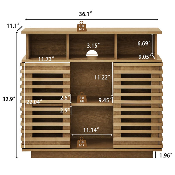 English Elm 36.1" Farmhouse Sideboard Lattice Sliding Doors Mdf Media Console with Adjustable Shelf Natural Wood W1801P457801