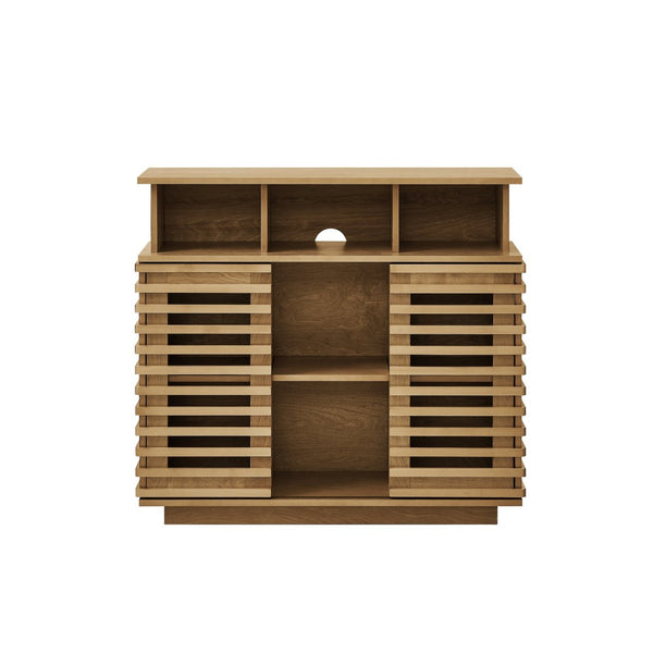 English Elm 36.1" Farmhouse Sideboard Lattice Sliding Doors Mdf Media Console with Adjustable Shelf Natural Wood W1801P457801