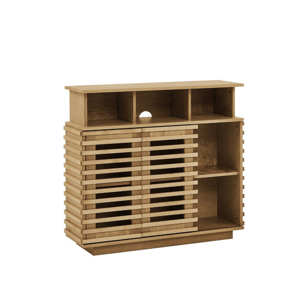 English Elm 36.1" Farmhouse Sideboard Lattice Sliding Doors Mdf Media Console with Adjustable Shelf Natural Wood W1801P457801