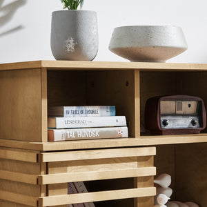 English Elm 36.1" Farmhouse Sideboard Lattice Sliding Doors Mdf Media Console with Adjustable Shelf Natural Wood W1801P457801