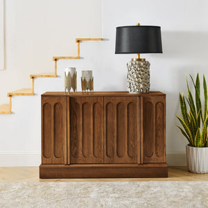 English Elm Mid Century Fluted Sideboard with Adjustable Interior Shelving for Dining Entryway Spaces Walnut W1801P457803