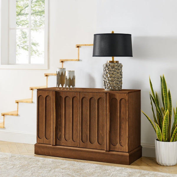 English Elm Mid Century Fluted Sideboard with Adjustable Interior Shelving for Dining Entryway Spaces Walnut W1801P457803