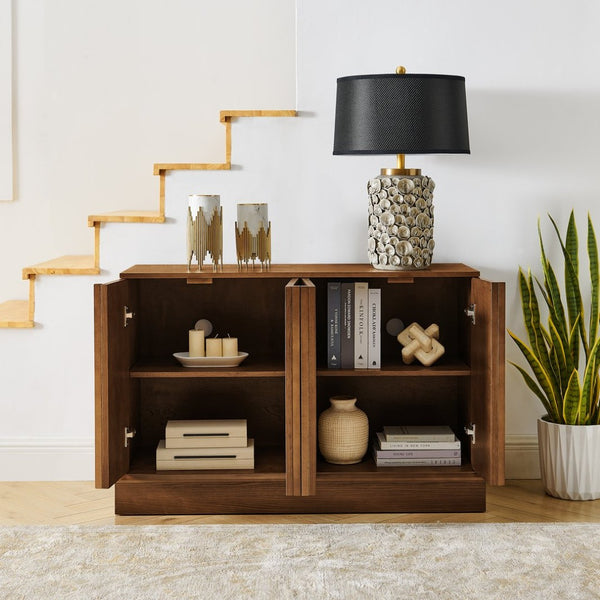 English Elm Mid Century Fluted Sideboard with Adjustable Interior Shelving for Dining Entryway Spaces Walnut W1801P457803