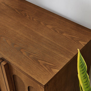 English Elm Mid Century Fluted Sideboard with Adjustable Interior Shelving for Dining Entryway Spaces Walnut W1801P457803