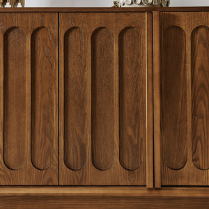 English Elm Mid Century Fluted Sideboard with Adjustable Interior Shelving for Dining Entryway Spaces Walnut W1801P457803