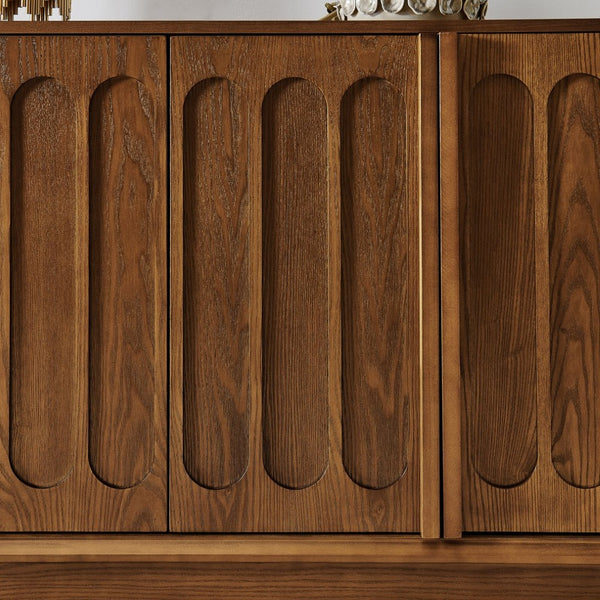 English Elm Mid Century Fluted Sideboard with Adjustable Interior Shelving for Dining Entryway Spaces Walnut W1801P457803