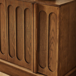 English Elm Mid Century Fluted Sideboard with Adjustable Interior Shelving for Dining Entryway Spaces Walnut W1801P457803
