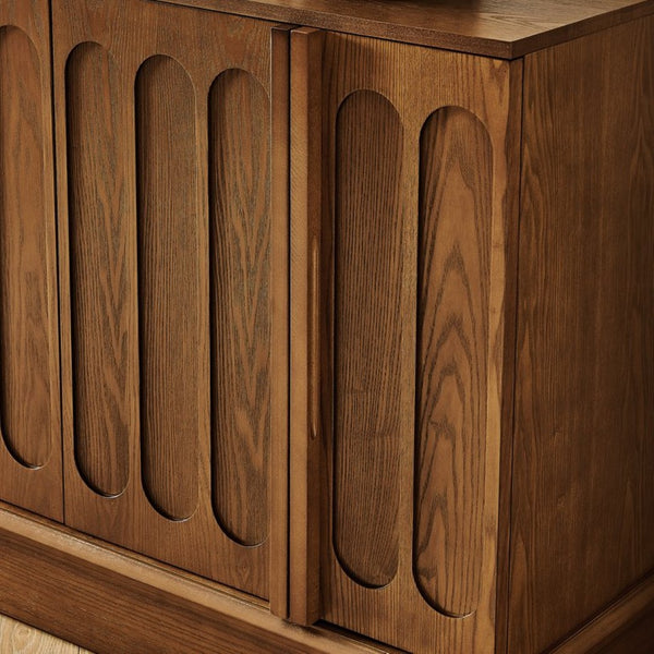 English Elm Mid Century Fluted Sideboard with Adjustable Interior Shelving for Dining Entryway Spaces Walnut W1801P457803