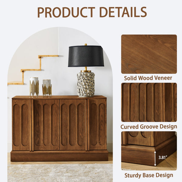 English Elm Mid Century Fluted Sideboard with Adjustable Interior Shelving for Dining Entryway Spaces Walnut W1801P457803