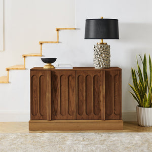 English Elm Mid Century Fluted Sideboard with Adjustable Interior Shelving for Dining Entryway Spaces Natural Wood, Walnut W1801P457804