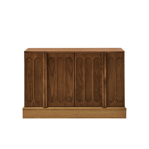 English Elm Mid Century Fluted Sideboard with Adjustable Interior Shelving for Dining Entryway Spaces Natural Wood, Walnut W1801P457804