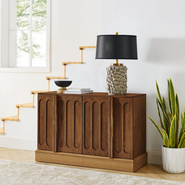 English Elm Mid Century Fluted Sideboard with Adjustable Interior Shelving for Dining Entryway Spaces Natural Wood, Walnut W1801P457804