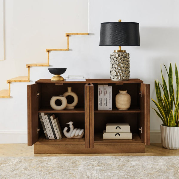 English Elm Mid Century Fluted Sideboard with Adjustable Interior Shelving for Dining Entryway Spaces Natural Wood, Walnut W1801P457804
