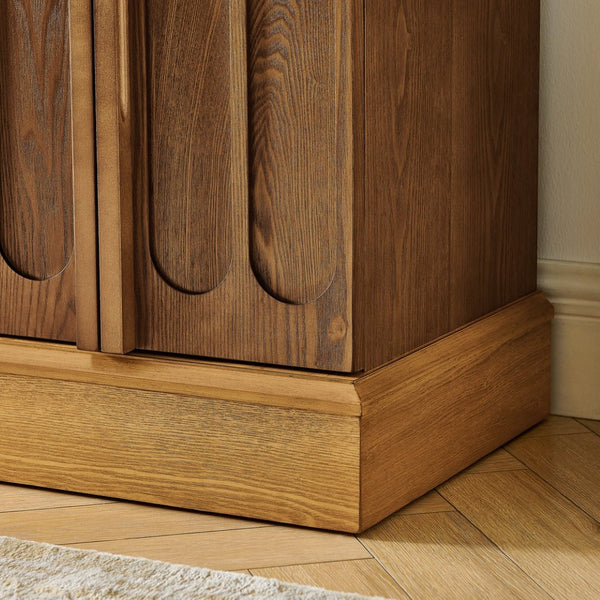 English Elm Mid Century Fluted Sideboard with Adjustable Interior Shelving for Dining Entryway Spaces Natural Wood, Walnut W1801P457804