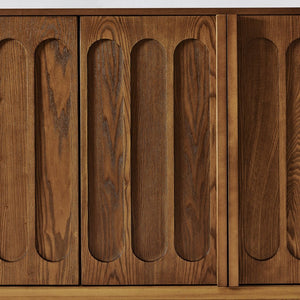 English Elm Mid Century Fluted Sideboard with Adjustable Interior Shelving for Dining Entryway Spaces Natural Wood, Walnut W1801P457804