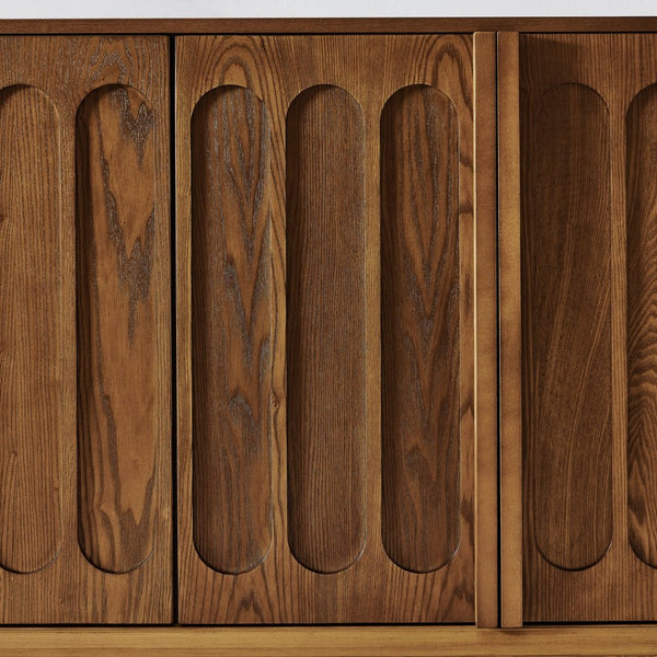 English Elm Mid Century Fluted Sideboard with Adjustable Interior Shelving for Dining Entryway Spaces Natural Wood, Walnut W1801P457804