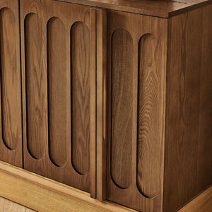 English Elm Mid Century Fluted Sideboard with Adjustable Interior Shelving for Dining Entryway Spaces Natural Wood, Walnut W1801P457804