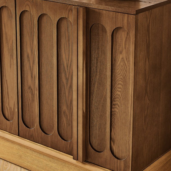 English Elm Mid Century Fluted Sideboard with Adjustable Interior Shelving for Dining Entryway Spaces Natural Wood, Walnut W1801P457804
