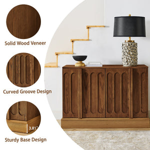 English Elm Mid Century Fluted Sideboard with Adjustable Interior Shelving for Dining Entryway Spaces Natural Wood, Walnut W1801P457804