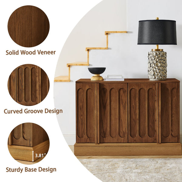 English Elm Mid Century Fluted Sideboard with Adjustable Interior Shelving for Dining Entryway Spaces Natural Wood, Walnut W1801P457804