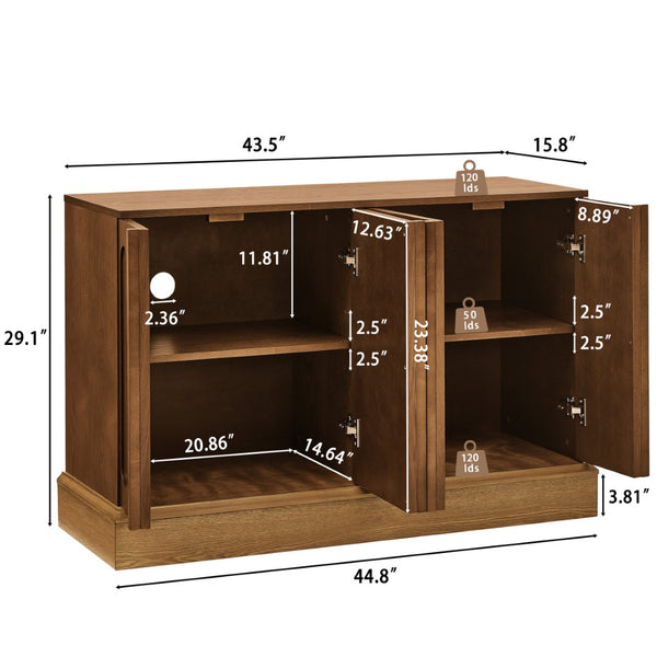English Elm Mid Century Fluted Sideboard with Adjustable Interior Shelving for Dining Entryway Spaces Natural Wood, Walnut W1801P457804