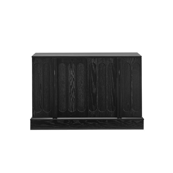 English Elm Mid Century Fluted Sideboard with Adjustable Interior Shelving for Dining Entryway Spaces Black W1801P457805