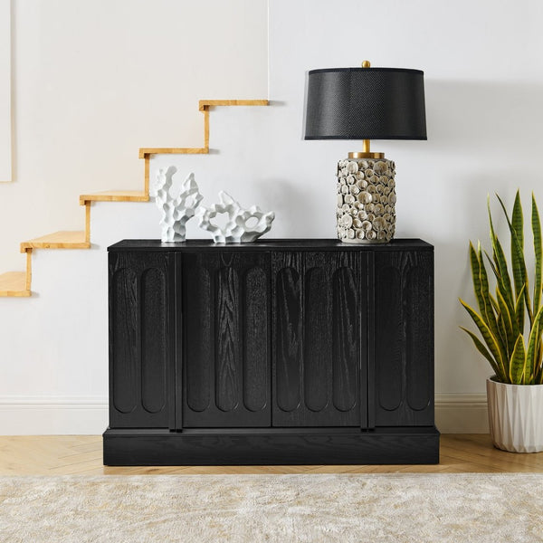 English Elm Mid Century Fluted Sideboard with Adjustable Interior Shelving for Dining Entryway Spaces Black W1801P457805